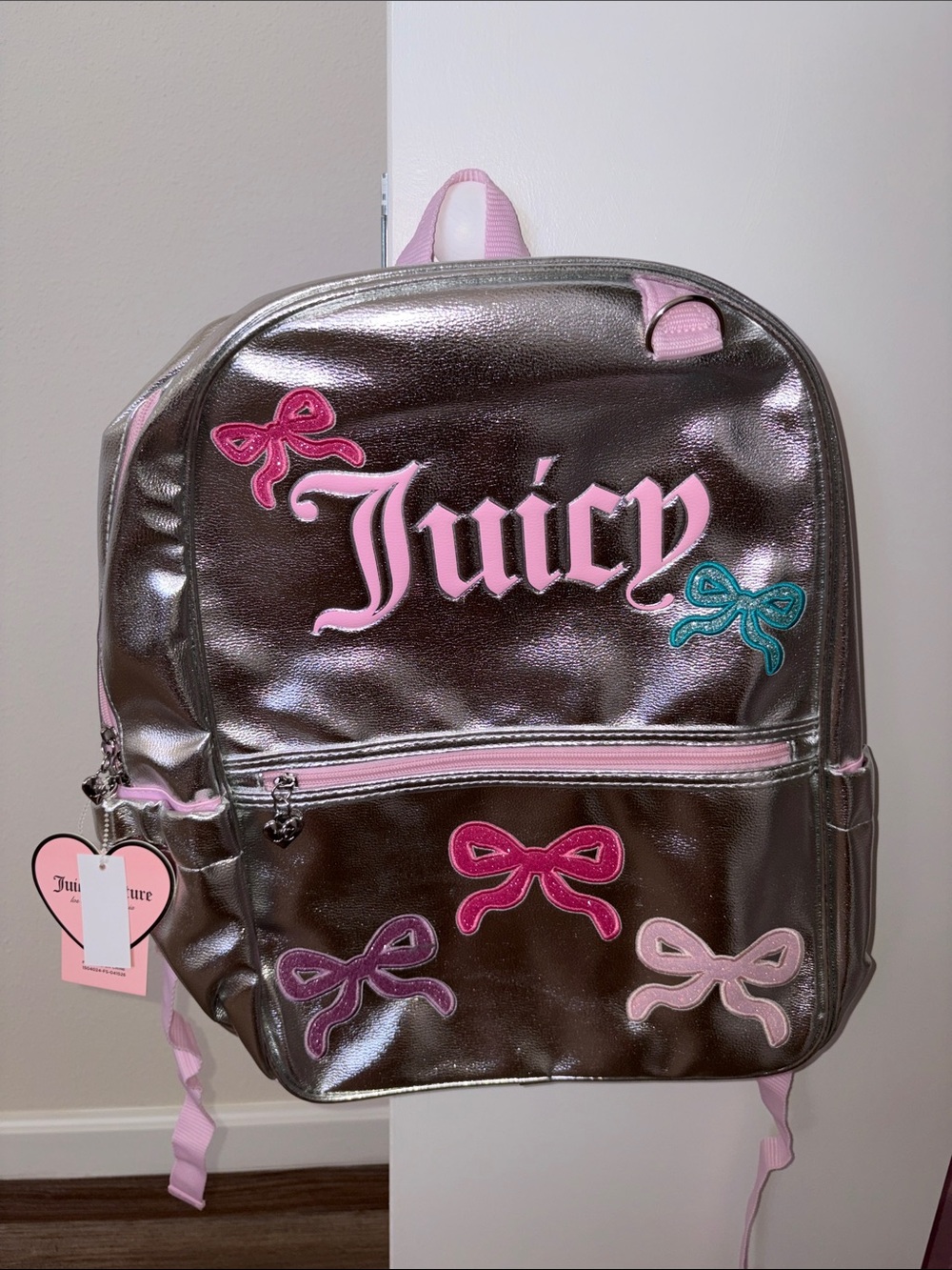 Juicy Couture Metallic Brown Backpack with Pink & Teal Bows